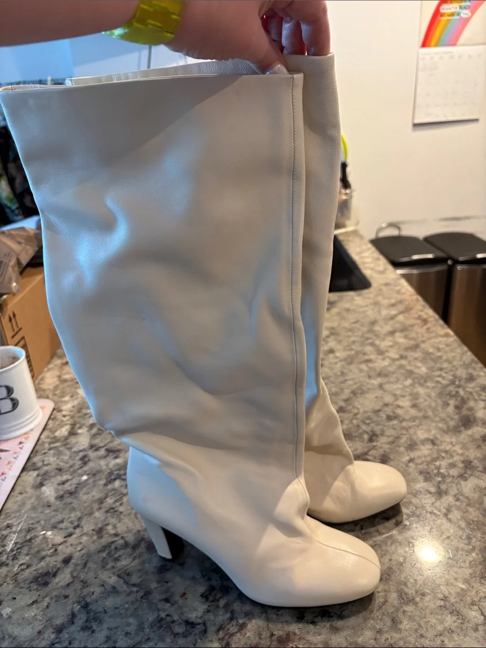 Zara Cream Over-the-Knee Fashion Boots